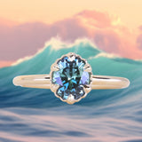 1.20ct Oval Untreated Montana Sapphire Scallop Cup Solitaire in 14k Yellow Gold