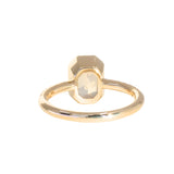 2.10ct Untreated Opalescent Radiant Cut Sapphire Low Profile Bezel Solitaire Ring with Pavé Set Diamonds in 14k Yellow Gold