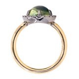 4.48ct Oval Cabochon Parti Sapphire and Blackened Halo ring in 18k Yellow Gold