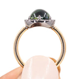 3.83ct Pear Cabochon Australian Sapphire and Blackened Halo ring in 18k Yellow Gold