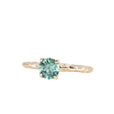 0.83ct Untreated Teal Montana Sapphire Evergreen Carved 4 Prong Solitaire in 14k Yellow Gold