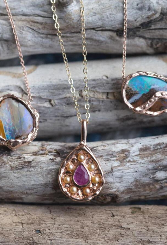 opal and pearl organic necklaces