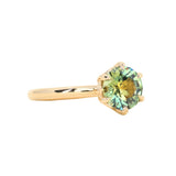1.56ct Round Australian Parti Green Sapphire Lotus Solitaire in 14k Yellow Gold