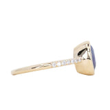 2.01ct Untreated Opalescent Oval Sapphire Low Profile Bezel Solitaire Ring with Pavé Set Diamonds in 14k Yellow Gold