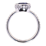 5.79ct Elongated Cushion Cut Purple Sapphire Low Profile Bezel Solitaire Ring in 18k White Gold