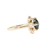 3.10ct Cushion Cut Untreated Umba Teal Green Sapphire Scalloped Diamond Cluster Ring in 14k Yellow Gold