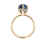 4.02ct Oval Blue Madagascar Sapphire Lotus Six Prong Solitaire with Diamonds in 14k Yellow Gold