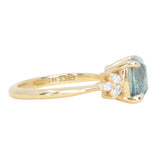 3.38ct Untreated Montana Sapphire Cushion Cut Marquise Diamond Cluster Ring in 18k Yellow Gold