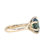 4.07ct Oval Deep Teal Sapphire Low Profile Six Prong Split Shank Solitaire in 14k Yellow Gold