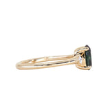 1.37ct Untreated Oval Deep Teal Nigerian Sapphire and Princess Cut Diamond Rapids Low Profile Ring in 14k Yellow Gold