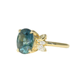 4.20ct Oval Blue Madagascar Sapphire in Wandering Vine Low Profile 4 Prong Setting with Diamonds in 18k Yellow Gold