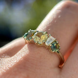 Sapphire and Moonstone Mosaic Ring in 14k Green Gold
