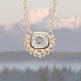 1.37ct Natural Cushion Cut Diamond Vine Frame Necklace in 14k Yellow Gold