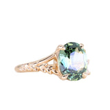 3.07ct Untreated Oval Madagascar Sapphire in Wandering Vine Low Profile 4 Prong Setting with Diamonds in 14k Yellow Gold