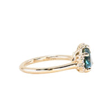 2.57ct Untreated Blue Wide Trillion Montana Sapphire and Antique Diamond Mountainscape Ring in 14k Yellow Gold