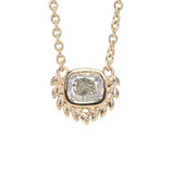 1.37ct Natural Cushion Cut Diamond Vine Frame Necklace in 14k Yellow Gold