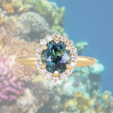 2.38ct Untreated Oval Parti Sapphire Antique-Style Diamond Halo Ring in 18k Yellow Gold