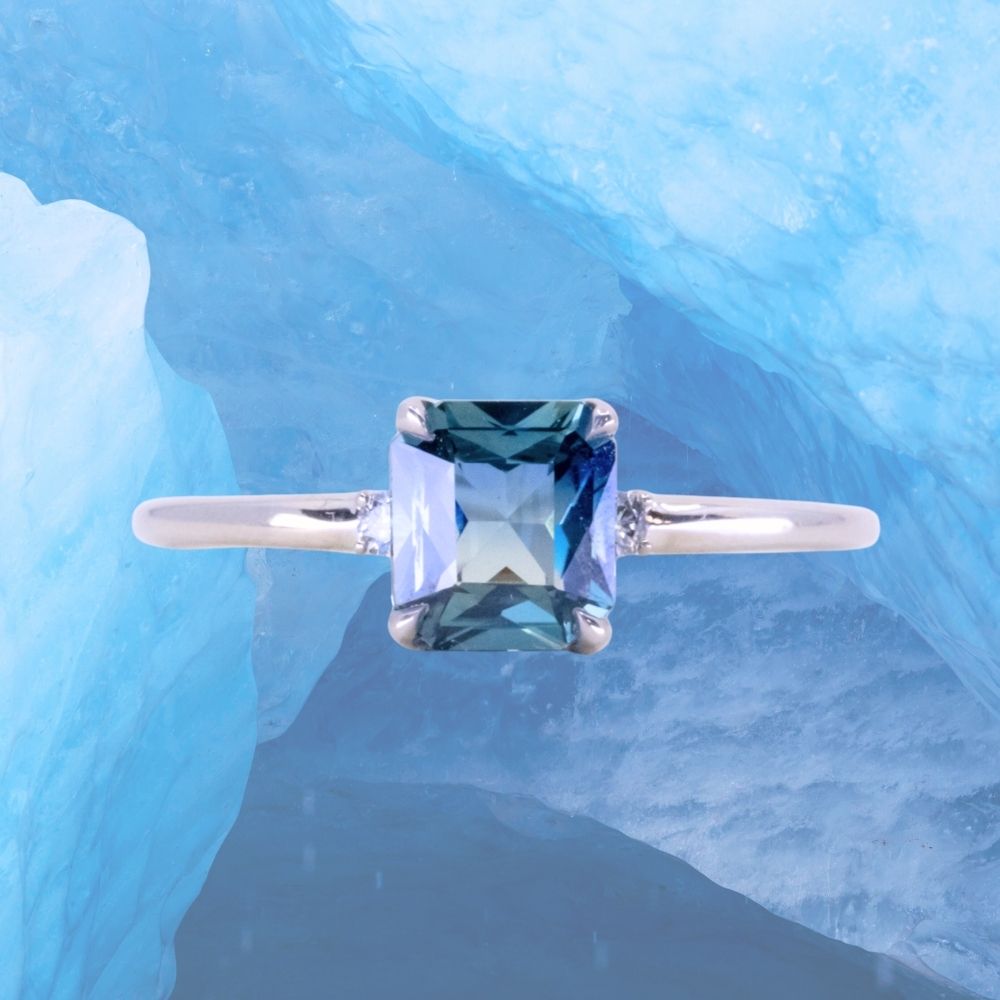 Radiant Cut Blue Sapphire & White top Topaz Ring