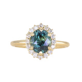 2.38ct Untreated Oval Parti Sapphire Antique-Style Diamond Halo Ring in 18k Yellow Gold