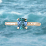 0.90ct Fancy Precision Teal Montana Sapphire Evergreen Carved 4 Prong Solitaire in 14k Yellow Gold