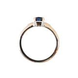 1.53ct Untreated Emerald Cut Parti Sapphire Low Profile Four Prong Spring Bloom Solitaire in 14k Yellow Gold