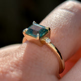 1.85ct Emerald Cut Teal Sapphire and Diamond Low Profile East-West Ring in 14k Yellow Gold