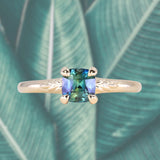 1.08ct Cushion Cut Parti Sapphire Low Profile Four Prong Spring Bloom Solitaire in 14k Yellow Gold