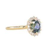 2.38ct Untreated Oval Parti Sapphire Antique-Style Diamond Halo Ring in 18k Yellow Gold
