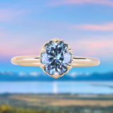 1.49ct Oval Untreated Montana Sapphire Scallop Cup Solitaire in 14k Yellow Gold