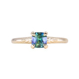 1.08ct Cushion Cut Parti Sapphire Low Profile Four Prong Spring Bloom Solitaire in 14k Yellow Gold