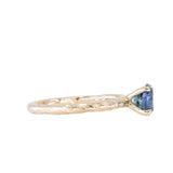 0.90ct Fancy Precision Teal Montana Sapphire Evergreen Carved 4 Prong Solitaire in 14k Yellow Gold
