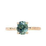 1.51ct Teal Oval Montana Sapphire Evergreen Carved 4 Prong Solitaire in 14k Yellow Gold