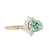 Teal Moissanite and Diamond Asymmetrical Cluster Ring in 14k Yellow Gold