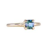 1.08ct Cushion Cut Parti Sapphire Low Profile Four Prong Spring Bloom Solitaire in 14k Yellow Gold