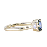 1.30ct Radiant Cut Australian Green Sapphire and Trillion Diamond Low Profile Ring in 18k Yellow Gold