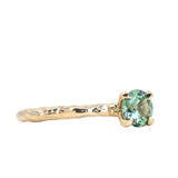 0.61ct Round Untreated Teal Green Madagascar Sapphire Evergreen Carved Solitaire in 14k Yellow Gold
