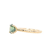 1.51ct Teal Oval Montana Sapphire Evergreen Carved 4 Prong Solitaire in 14k Yellow Gold