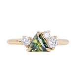 0.83ct Trillion Australian Parti Untreated Sapphire and Natural Diamond Mountainscape Ring in 14k Yellow Gold