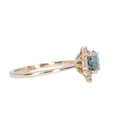 Teal Moissanite and Diamond Asymmetrical Cluster Ring in 14k Yellow Gold