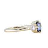 1.30ct Radiant Cut Australian Green Sapphire and Trillion Diamond Low Profile Ring in 18k Yellow Gold