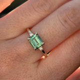 1.85ct Emerald Cut Teal Sapphire and Diamond Low Profile East-West Ring in 14k Yellow Gold