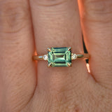 1.85ct Emerald Cut Teal Sapphire and Diamond Low Profile East-West Ring in 14k Yellow Gold