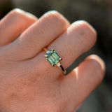 1.85ct Emerald Cut Teal Sapphire and Diamond Low Profile East-West Ring in 14k Yellow Gold