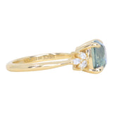 3.38ct Untreated Montana Sapphire Cushion Cut Marquise Diamond Cluster Ring in 18k Yellow Gold