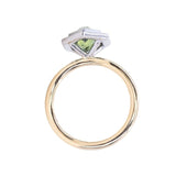 2.17ct Elongated Madagascar Teal Green Sapphire Bezel Set Diamond Halo Ring in Two-tone Platinum and Yellow Gold