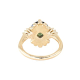 3.10ct Cushion Cut Untreated Umba Teal Green Sapphire Scalloped Diamond Cluster Ring in 14k Yellow Gold