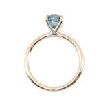 1.32ct Precision Cut Oval Teal Montana Sapphire Classic 4 Prong Solitaire in 14k Yellow Gold
