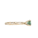 0.83ct Untreated Teal Montana Sapphire Evergreen Carved 4 Prong Solitaire in 14k Yellow Gold