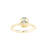 2.45ct Untreated Cushion Cut Deep Teal Sapphire Cathedral Double Prong Solitaire in 18k Yellow Gold