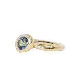 1.93ct Untreated Oval Brilliant Nigerian Parti Sapphire East-West Bezel Solitaire Alluvial Style Ring in 14k Green Gold